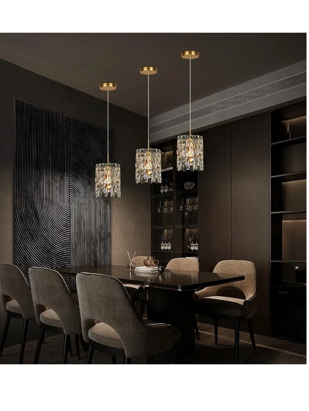 NIB Modern K9 Gold Crystal Pendant Lights Fixtures Kitchen Island Set of 3
